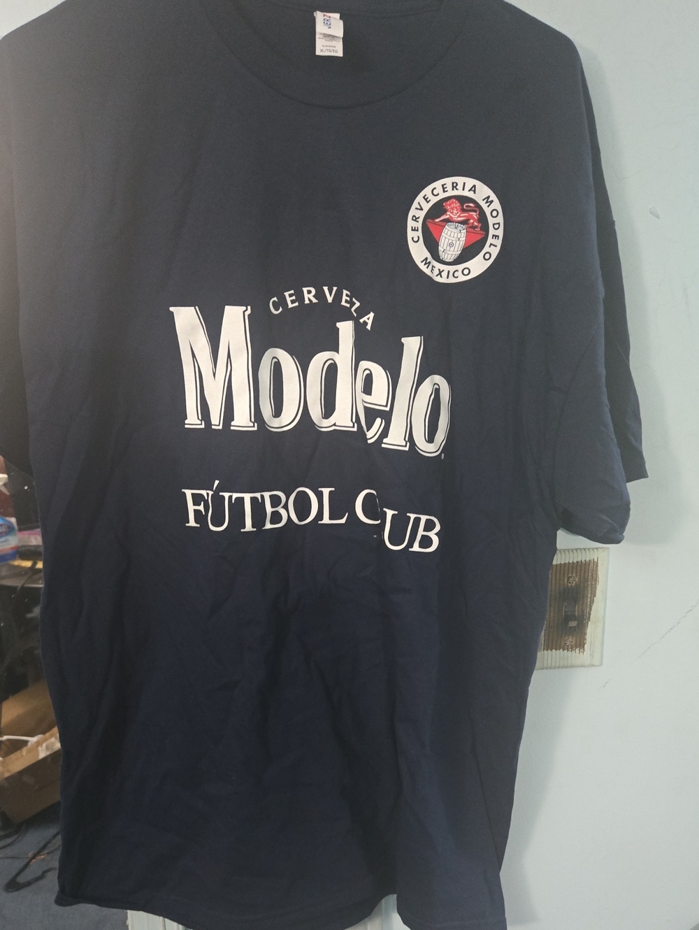 Jerzees Navy and White Modelo Fútbol Club Tee